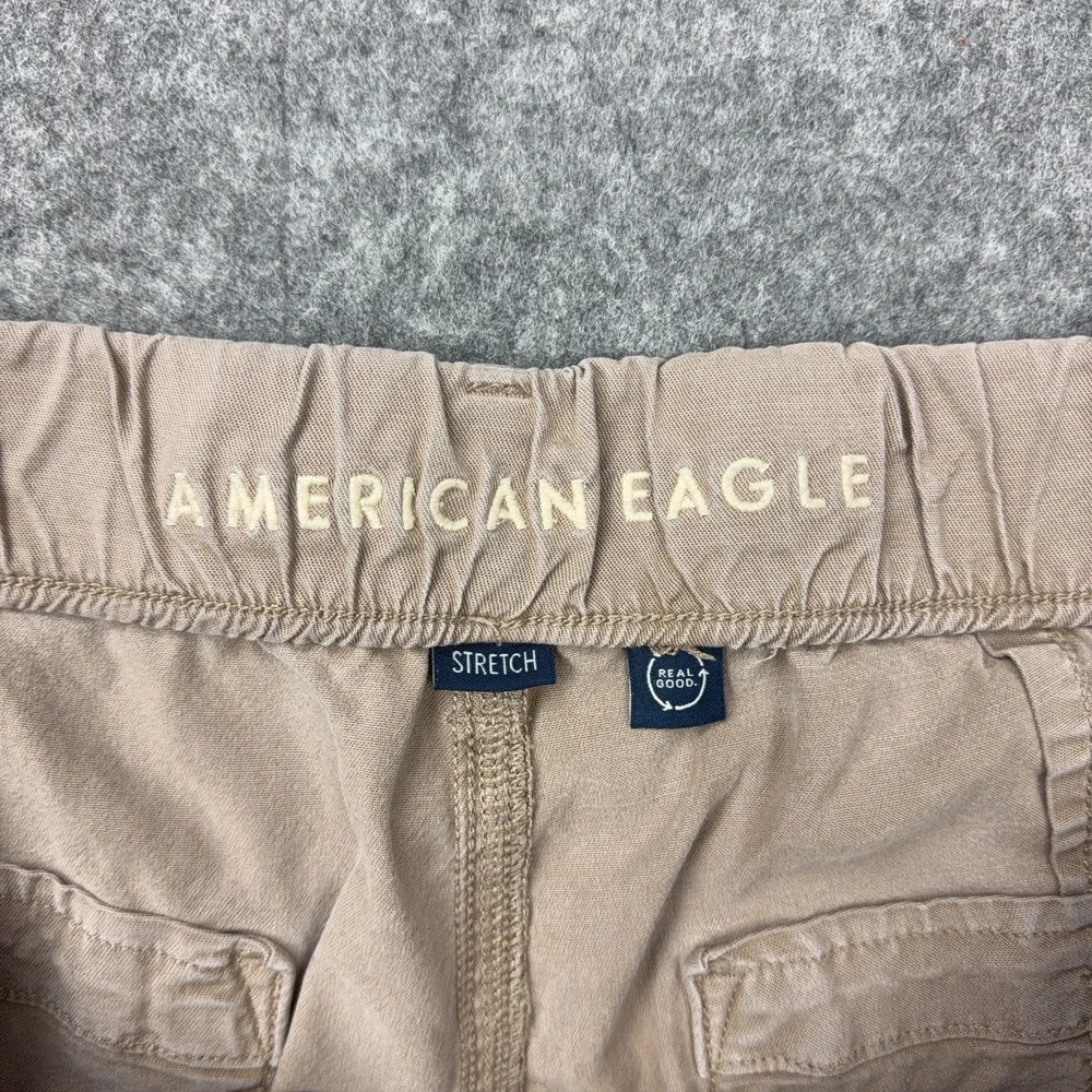 American‎ Eagle Jeans Womens 10 Brown Khaki Baggy Wide Leg Cargo Stretch Y2K